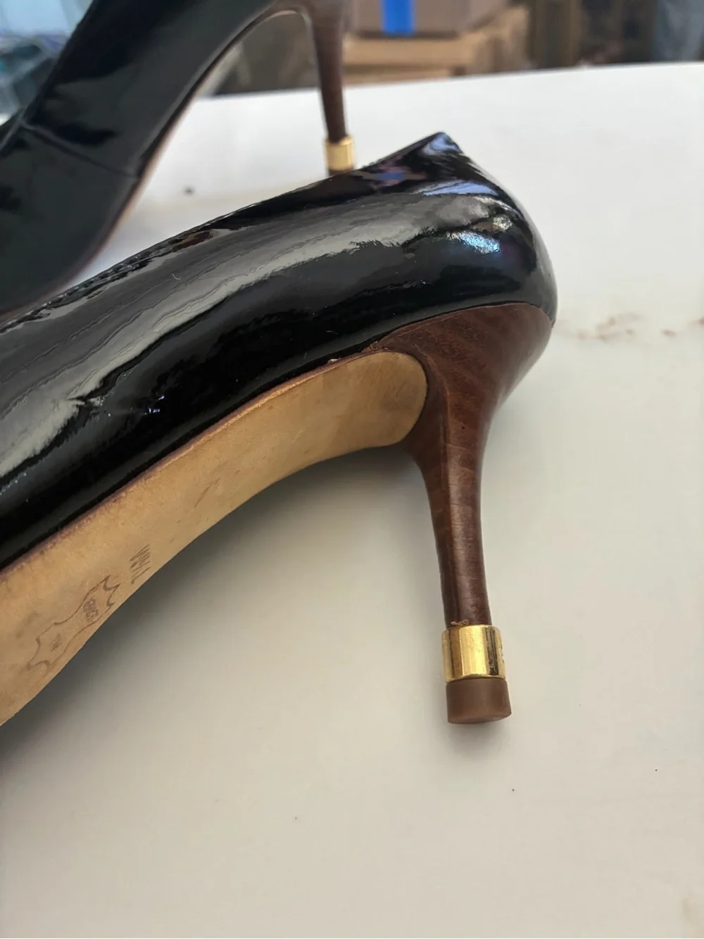 Tory Burch Classic Black Patent Peep-Toe Heels